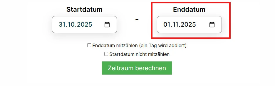 Tagerechner Enddatum angeben