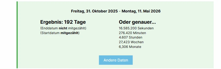 Tage berechnen lassen