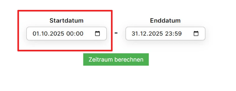 Zeitrechner Startdatum eingeben
